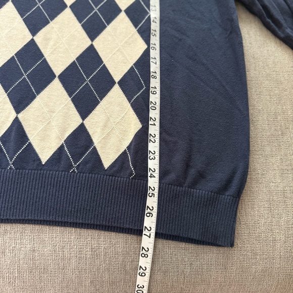 Tommy Hilfiger Mens Navy Beige Argyle V Neck Sweater 100% Cotton Size L - Picture 6 of 7